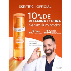 SKINTIFIC Suero Facial de Vitamina C 10% – Doble Cámara, Iluminador y Corrector de Manchas, Antioxidante con Protección UV, Efecto Fresco y Radiante, 