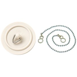 Merriway BH03431 38mm (1.1/2 inch) White Basin Plug Stopper with 300mm (12 inch) Polished Chrome Ball Chain