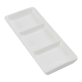 1PC Mini White Ceramic Rectangular 3 Compartment Appetizer Serving Tray 6.9 X 3.0inch Divided Spices Vinegar Nuts Snack Sauce Dishes for Home Kitchen Restaurant