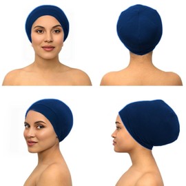 Gorro de Dormir para Mujer, Gorro de Dormir con Forro de Satén, Holgado y Ajustable,Gorro de Pelo Largo y Pelo Rizado, Gorro de Protección para el Cabello (Azul)