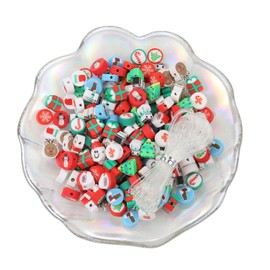 100pcs Mixed Christmas Beads Polymer Clay Spacer Beads for Women Jewelry Making DIY Bracelet Necklace Hair Clip Accessories Gift (Christmas B)