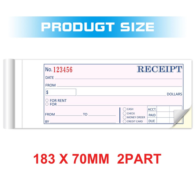 Case Receipt Book,2.75x7.2 Inches 2 Part Carbonless,Receipt Book with Carbon