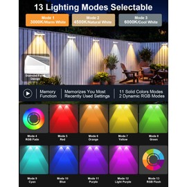 Solar Fence Lights Outdoor ,3000/4500/6000K 13 Mode, 16 Pack Fence Lights Solar Powered with Ultra-Bright Lens IP65 Waterproof,Solar Wall Light for Backyard/Step/Patio/Deck/Stair/Railings(White)