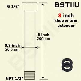 Shower Extender Arm, BSTIIU 8 Inch Extension Arm for Overhead Rainfall Shower Head, Brushed Gold