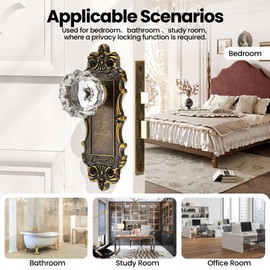 CEYMIO Antique Door Knobs Interior Mortise Lock Bronze Door Knob Crystal Glass Door Handle Skeleton Key Vintage Door Locks for Bedrooms Bathroom