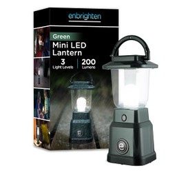 Enbrighten LED Mini Camping Lantern, Battery Powered, 200 Lumens, 40 Hour Runtime, 3 Modes, Night Light for Kids, Ideal for Hiking, Outdoors, Emergency, Snow, Hurricane and Storm, Green, 49560