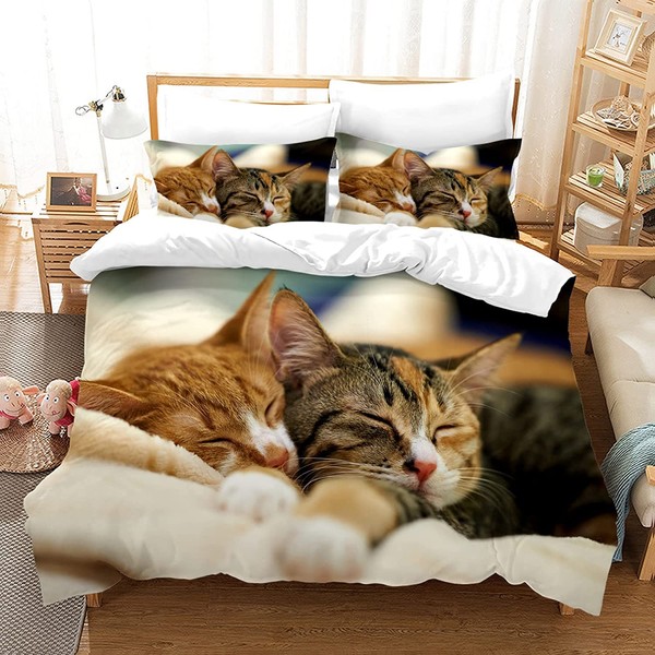 HSGLGNA Katze Bettwäsche Set 135 x 200 cm, 3D Katzenmotiv