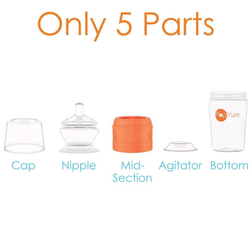PopYum 9 oz Orange Anti-Colic Formula Making/Mixing/Dispenser Baby Bottle with