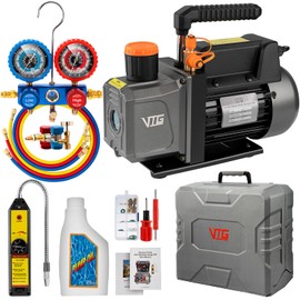 VTG VOGTEN VTG VOGTEN 4.5 CFM AC Vacuum Pump and Gauge Set,for Mini Split/HVAC/Auto Systems,Manifold Gauge Kit Fits R134a R12 R22 R410a,with Leak Detector,Upgraded Trifold Storage Case,3 Hoses,R134a Can Tap