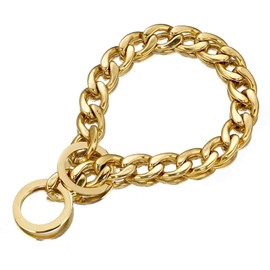 GZMZC Dog Chain Collar 13/15/19MM High Polished Stainless Steel 18K Gold NK P Chain Cuban Link Strong Heavy Duty Chew Proof Walking Training Chain Leash Collar for Small Dogs(13mm, 22")