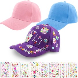3 Pack DIY Baseball Cap Decorate Your Own Baseball Cap with Cute Gems Stickers Arts Crafts for Girls Back to School Birthday Christmas Gifts