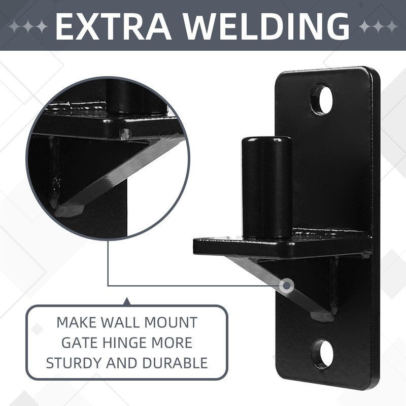 Wall Mount Gate Hinges, Black Farm Gate Hinge, 8 Pack