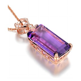 Kim Carrey Gemstone Necklace for Women, 18K Rose Gold, Natural Stones, Elegant Design, Mother's Day, Birthday, Thanksgiving Gifts for Women (Purple Rectangle)