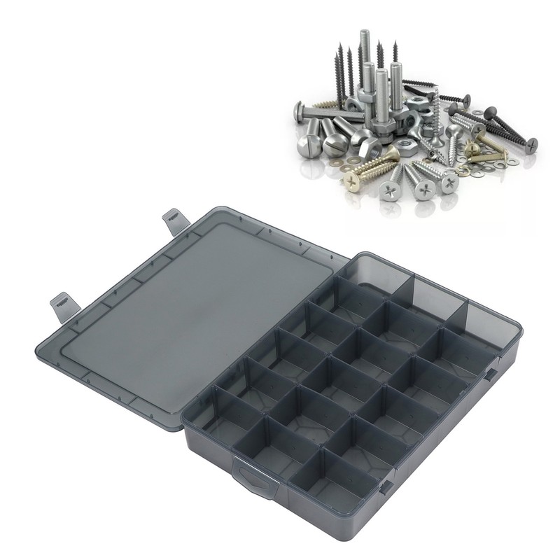 Multi Compartment Parts Box Removable Divider Transparent Plastic 18 Grids