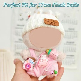17 cm Large Doll Clothes, Dolls Outfit Set with Hat and Accessories, Clothing for 17 cm Plush Doll, Clothing for 17 cm Plush, Plush Dolls Clothing for Generation 1/2/3 (Pink)