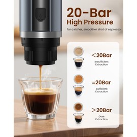 Amjdcoe Portable Espresso Maker, 20 Bar Electric Espresso Machine for Travel, Camping, Rechargeable USB-C Mini Coffee Maker for NS Capsule Pods and Ground Coffee, Gray