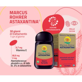 Marcus Rohrer Astaxantina, Integratore Alimentare Antiossidante, Protezione da Sole, Raggi UV, Invecchiamento Pelle e Occhi, Stress Ossidativo, 30 Softgel