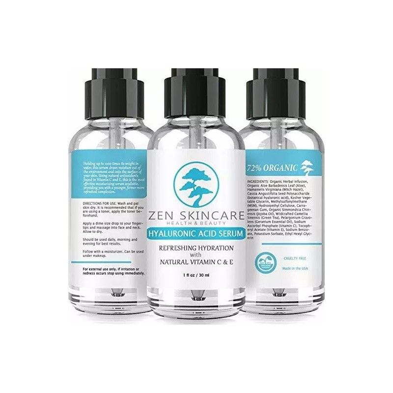 Zen Skin Care Anti-Aging Hyaluronic Acid Serum with Vitamin C