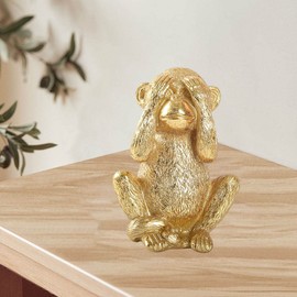 Fenteer Animal Statues Home Decorations Chinese Fengshui Gold Handmade Indoor Resin Crafts Tabletop Monkey Figurine Sculptures Ornament, See No Evil