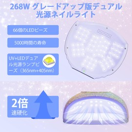 CGBE UV LED Nail Light, 268 W, Gel Nail Light, Automatic Sensor and Three-Step Timer, UV Light, For Resin, 66 LEDs, For Professional Use, High Speed Cure, Resin Light, For Both Hands and Feets,