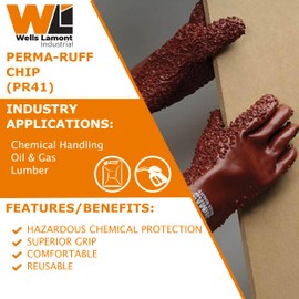 WELLS LAMONT INDUSTRIAL Perma-Ruff Chip Gauntlet Cuff Work Glove (L, 1 Pair) | PVC - Oil & Gas, Chemical Handling, Lumber, Plywood, | ANSI Rated: NA