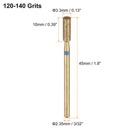 sourcing map 6pcs 120-140 Grits Diamond Grinding Bit 3.3mm Cylindrical Ball Head 2.35mm Shank 10mm Length Titanium Plated Stone Sanding Drill Bits Rotary Tool for Nails Grinding Polishing