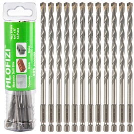 HLOFIZI 1/4" x 6" Masonry Drill Bits 1/4 inch Concrete Drill Bits Hammer Drill Bit for Cement, Brick, Stone, Block, Stucco Wall, 12 Pack