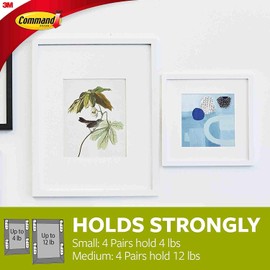 Command Heavy Duty White Picture Hanging Strips Value Pack, Small & Medium White Hanging Strips (8 Pairs of Small 16 Pairs of Medium)