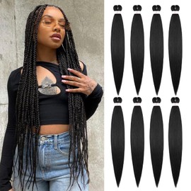 Braiding Hair Pre Stretched 30 Inch 8 Packs Professional Synthetic Braiding Hair for Box Braids/Twists/Crochet Braids No Itch Hot Water Setting Soft Yaki Texture (1B#)