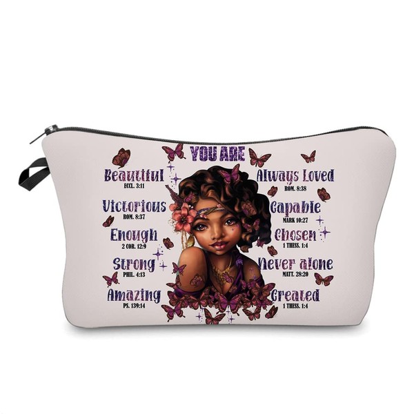 African American Makeup Bag for Purse You Are Beautiful Victorios Enough Strong Amazing Afro Black Cosmetic Bags for Women Inspirational Gift Small Funny Cosmetics Pouch Travel Bag Cases