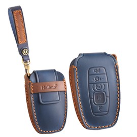 ontto Car key cover fit for Lincoln Continental MKC MKZ Navigator 2017 2018 2019 up handmade Leather key case holder keyring key chain Smart Shell Accessories 5 buttons Blue