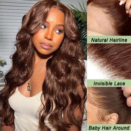 LJZYW Chocolate Glueless Wigs Human Hair Pre Plucked Pre Cut 5x5 Lace Closure Wig 180% Density Wear and Go Body Wave Brown Wig with Baby Hair for Black Women Beginner Friendly 20inch