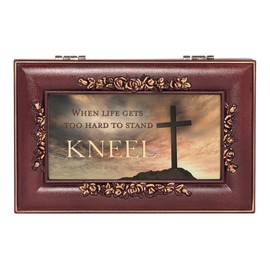 Cottage Garden When Life Gets Too Hard to Stand, Kneel Rose Wood Finish Jewelry Music Box Plays Canon in D