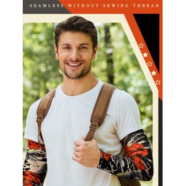Boao 20 Pcs Men's Cooling Arm Sleeves Long Fingerless Arm Cover Anti Slip UV Protection Sun Temporary Tattoo Sleeves(Medium,Gothic Style)