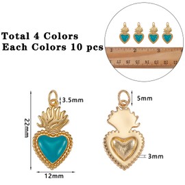 BEEFLYING 10Pcs Blue Sacred Heart Enamel Charms Mexican Milagros Heart Pendant Gold Plated Metal Pendants with Brass Findings for Jewelry Bracelet Making Craft Supplies