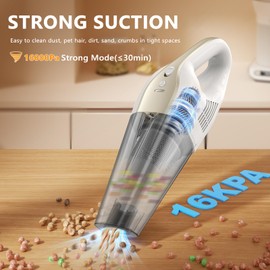 Handheld Vacuum Cordless, 16000Pa 150W Car Vacuum Cleaner with LED Screen,30Min Powerful Hand Held Vacuum Cleaner Portable Cordless Lightweight LED Light Fast Charge Multi-Nozzles for Home Car Office