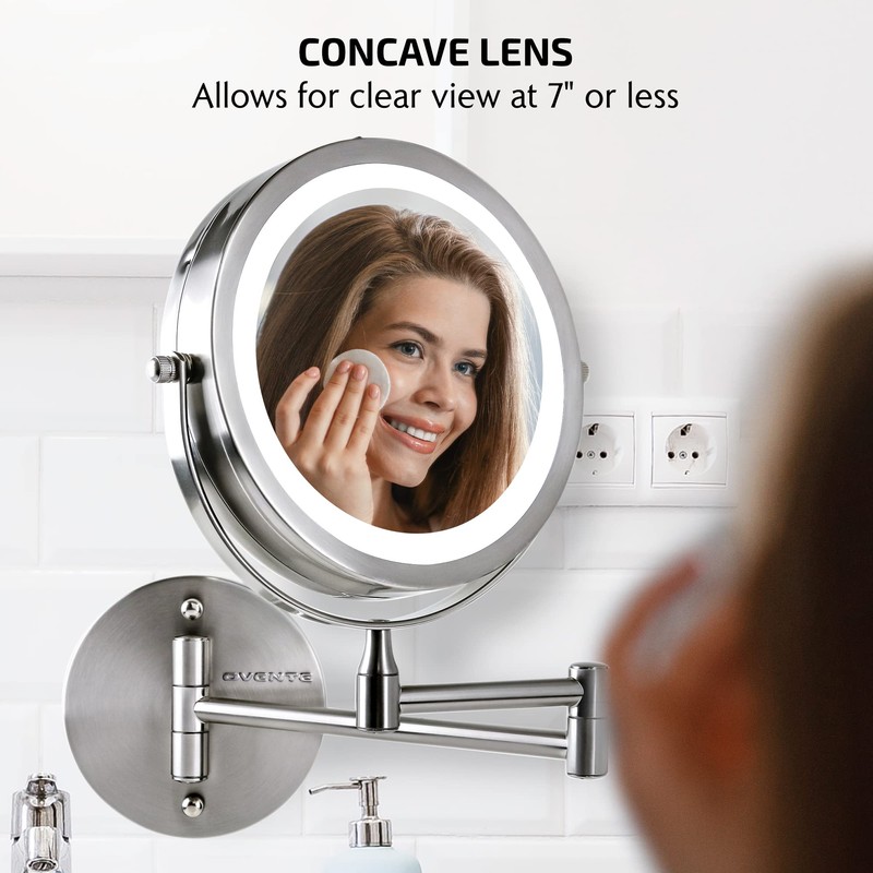 OVENTE Wall Mounted Lighted Makeup Mirror, 7" Double Sided 1X/7X