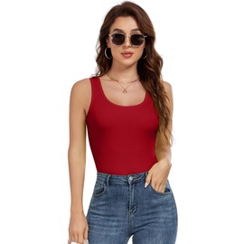 Tank Tops for Women, Racerback Ribbed Tank Top, Women Slim Knit Basic Summer Tops Going Out Tops Long Sleeveless Shirt Dark Red Medium