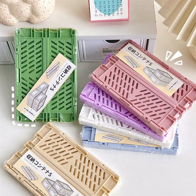 MEELYHOME Plastic Baskets Foldable Desk Crates Storage Box Stackable Table
