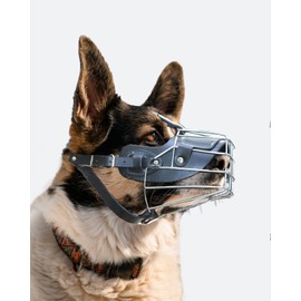 Dog Muzzle for Large Dogs, Pitbull Muzzle Metal Mask for Pitbulls and German Shepherds with Adjustable Leather Straps and Soft Pads (L)