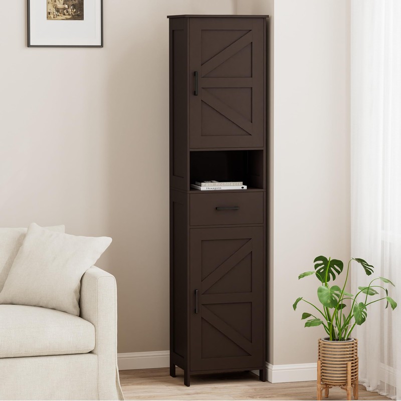 Homhedy 67" H Tall Bathroom Storage Cabinet with 2 Barn