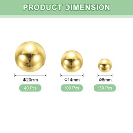 sourcing map 300Pcs Faux Pearl for Crafting, 8/14/20mm No Hole ABS Round Pearls for Vase Fillers, Jewelry Making, Cosmetic Boxes, DIY Parts, Table Scatter, Home Decoration, Gold