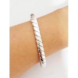 Treasure Bay Mens Heavy 925 Sterling Silver Bangle Bracelet, Rope Silver Bangle for Men