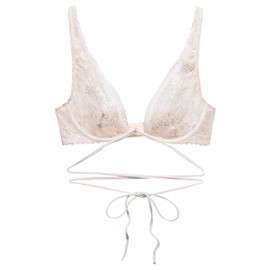 Savage X Fenty, Women's, Caged Lace Unlined Bra with Tie, Iridescent Vintage Floral Lace, 38C