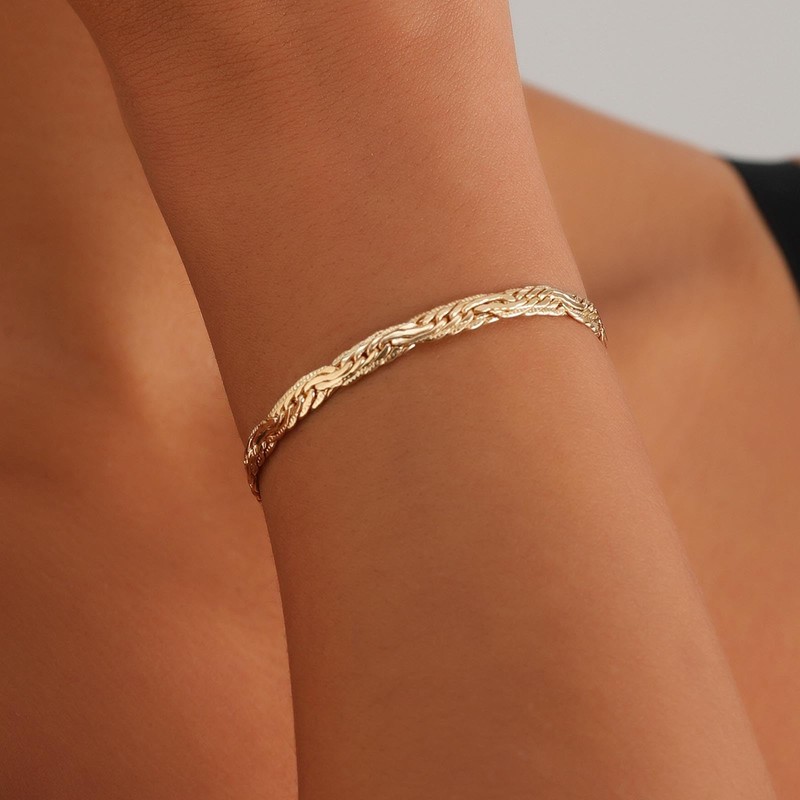 Dervivea Punk Bracelet Hammered Snake Chain Gold Chain Bangle Chunky