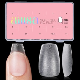 AILLSA Nail Tips - Short Coffin Soft Gel Tips 450PCS Pre-shaped Matte Full Cover Press On Nails Coffin Fake Nail Tips False Gelly Nails for Soak Off Nail Extensions Portable Box for Nail DIY 15 Sizes