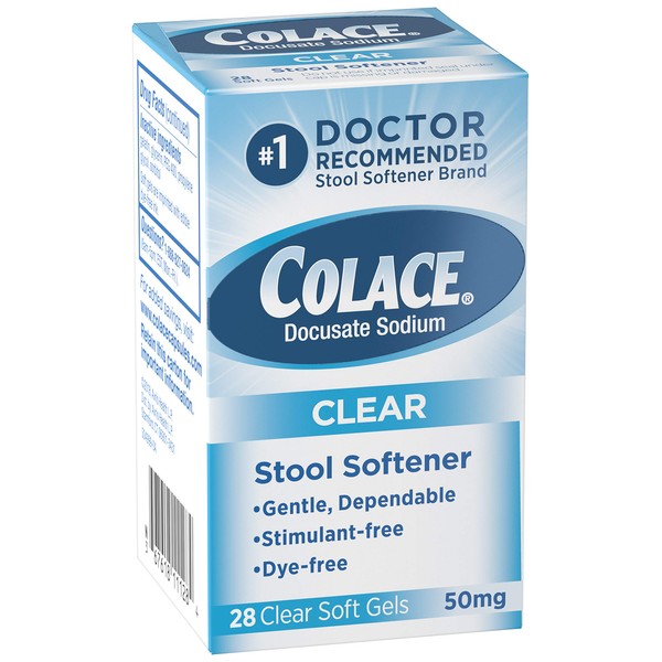 Colace Clear Stool Softener 50mg Soft Gels 28 Count Docusate Sodium Stool Softener for Gentle Dependable Relief Doctor Recommended