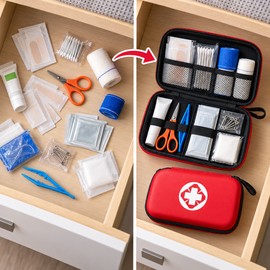 15-Piece First Aid Kit with Hard Shell EVA Case – Compact Emergency Supplies Set for Home, Travel & Outdoor Use