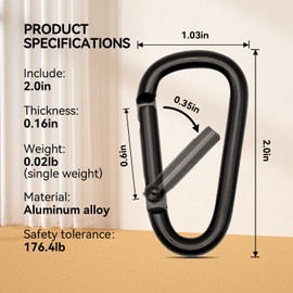 Ryouiju Carabiner Clip, 20 PCS 2.3inch Small Caribeener Clips, Aluminum Caribeaners with Keychain Hook Ring,Mini Keychain Caribeaner Clip