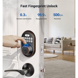 Veise Fingerprint Door Lock, Keyless Entry Keypad Deadbolt, Anti Peeping Password, Auto Lock, Easy Install, Oil Rubbed Bronze